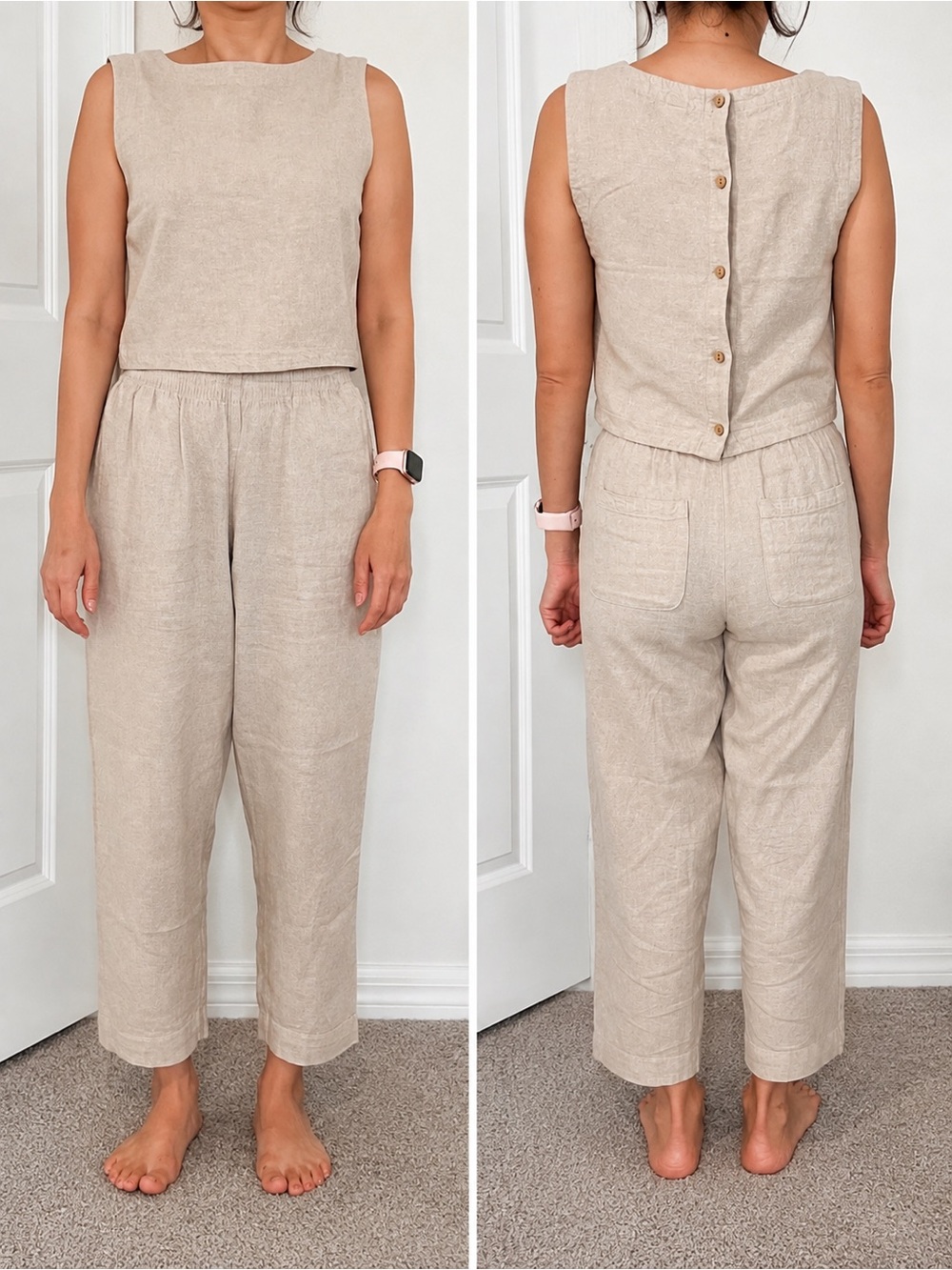 Old Navy Beige Sleeveless Linen-Blend Cropped Jumpsuit